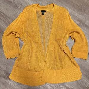 Alfani Mustard Yellow Open Front Cardigan, Women's Size XXL — Lightweight Knit